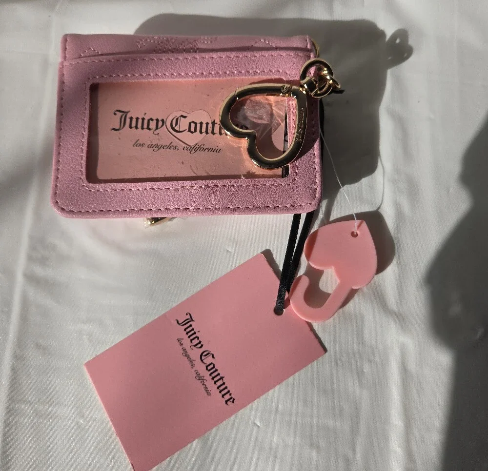Juicy Couture Flamingo Wallet – Gold Heart Keychain & Logo Charm –